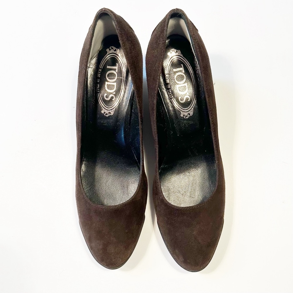 Tod’s Brown Suede Demi-Wedge Pumps US 7 - Picture 4 of 12